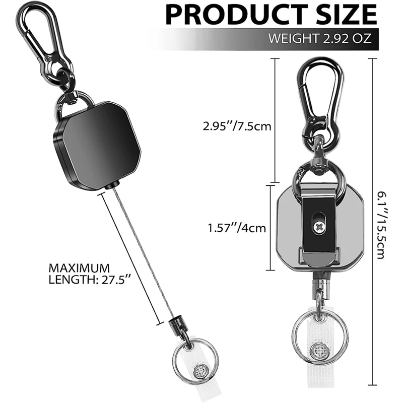 4 Pack Retractable Keychain, Heavy Duty Metal ID Badge Holder Key Reel, Carabiner Keychain With Belt Clip