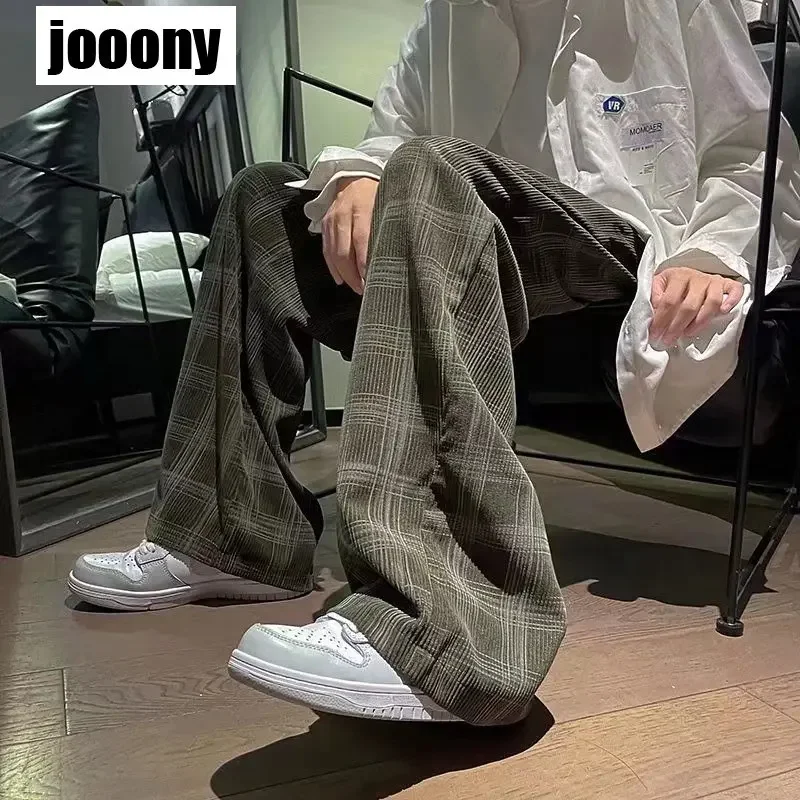 

Men Spring Autumn Loose Straight Pants Sweatpants Man Fashion Streetwear New Simple Versatile Trousers Checkered Casual Pants