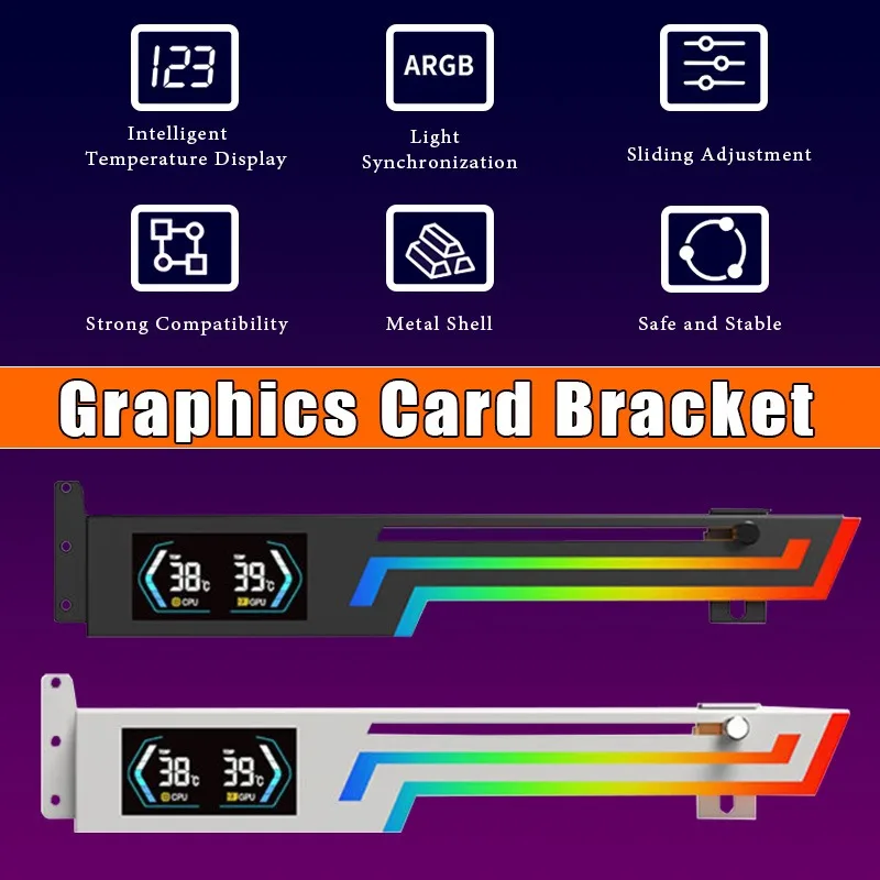 

Graphics Card Bracket Height & Sliding Adjustable Temperature Display 5V 3PIN ARGB AURA SYNC Graphics Card VGA Holder