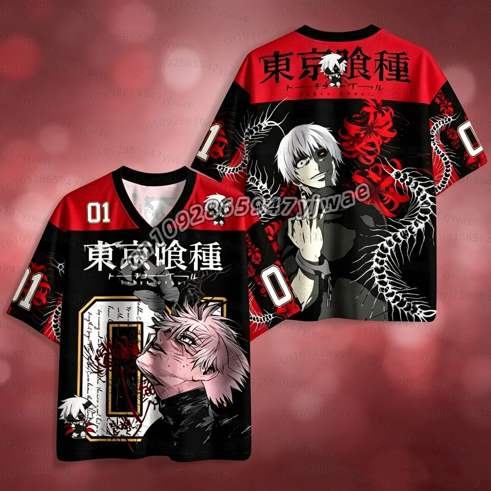 2026 Summer Men's Women's Kaneki Ken Anime 3D Print Jersey Y2K V-neck Short Sleeve T-shirt Anime Streetwear men t-shirt
