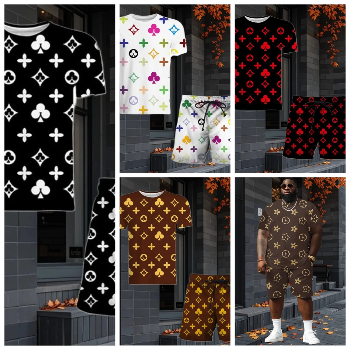 

25/26 New Summer Set Men's T-shirt Trendy American Street Printed Round Neck Men's Set Trendy Handsome Sports Two Piece Set