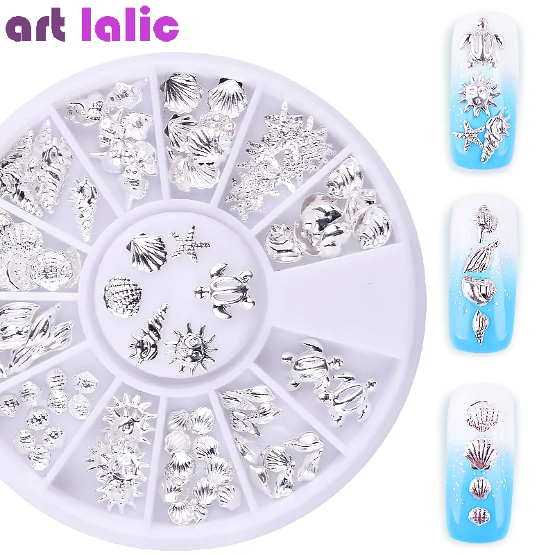 Nail Art Ocean Tema Metallo 3D Borchie Perline Mare Stella marina Conchiglia Gioielli per la decorazione di punte per unghie fai da te