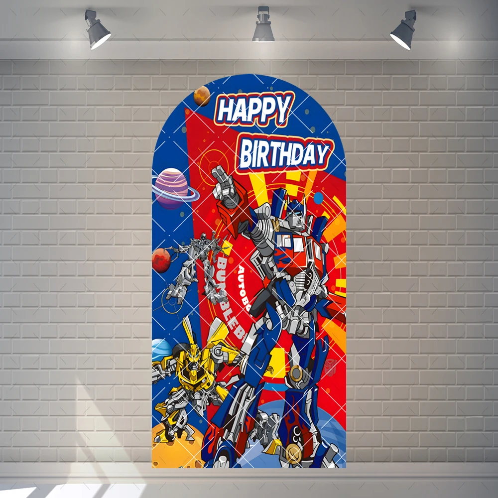 Cartoon Transformers Optimus Prime Bumblebee Cool Boy Kid Birthday Party Arch Backdrop Custom Room Photo Poster Decor Background