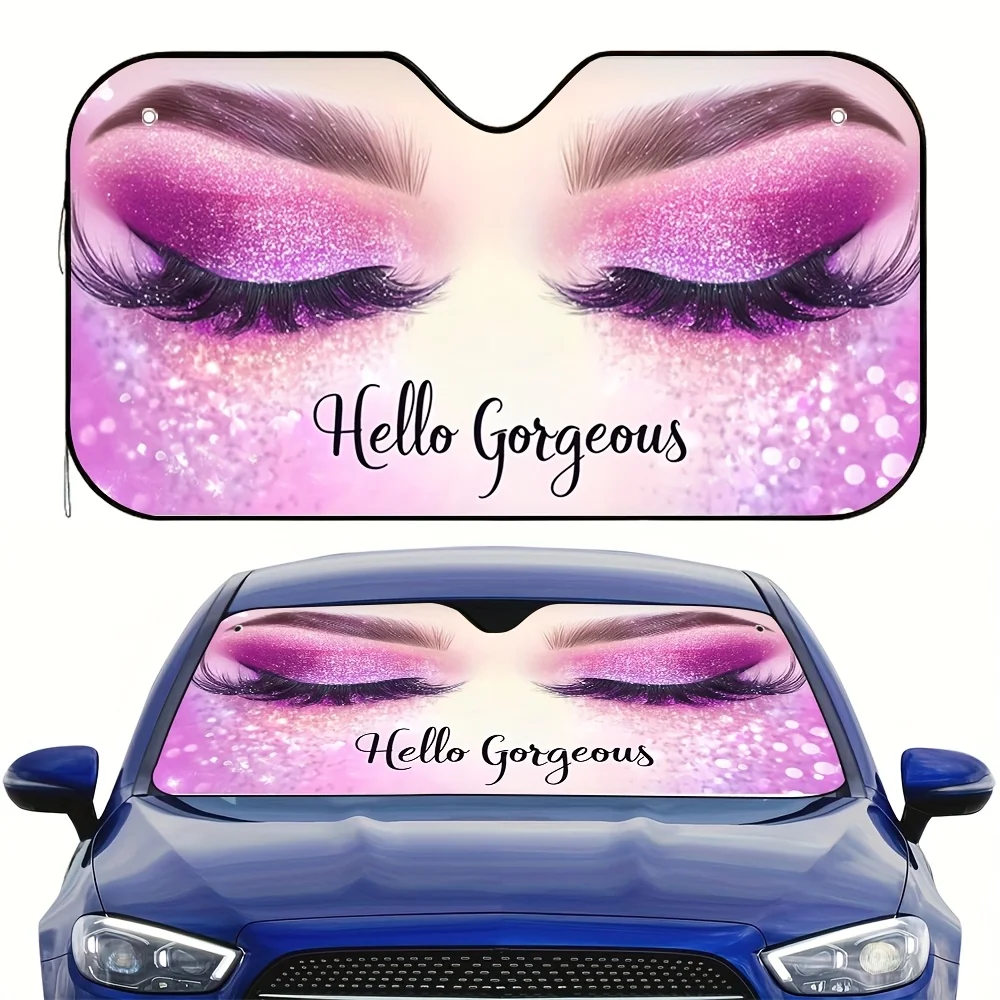 1pc Hello Glamour Car Sun Visor, Glittery Pink Eyelash Design With Sparkling 
