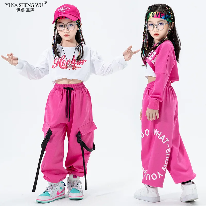 Jazz Dance Hip-Hop Kleding Kinderen Dag Podium Prestaties Trendy Cool Navelstreng Kleding Modieuze Meisjes Hiphop Kleding Pak