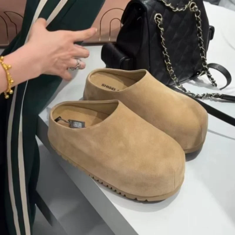Suede Platform Mules Women Slippers Fashion Shoes Casual Winter Snow Boots Trend 2025 Trend Slingback Flats Walking Home Botas