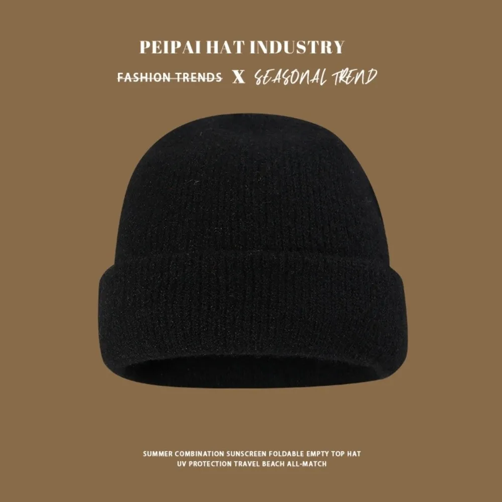 

Versatile Women's Knitted Hat Soft Flexible Warm Ear Protection Cold Hats Solid Color Large Version Wool Hat Autumn and Winter