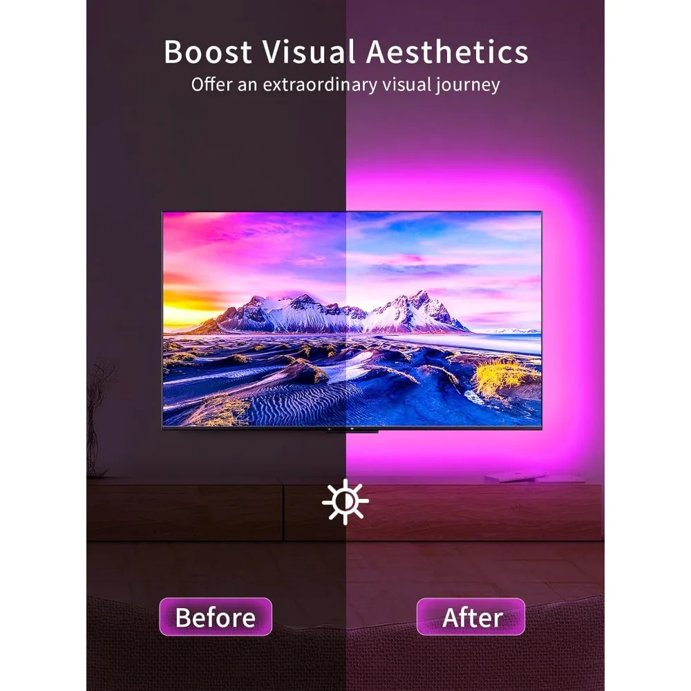 TV LED 백라이트, 32-45인치 TV용 9.84피트 LED 조명, 리모컨이 있는 RGB TV 백라이트, 음악 동기화 블루투스 앱 제어 스트립 라이트