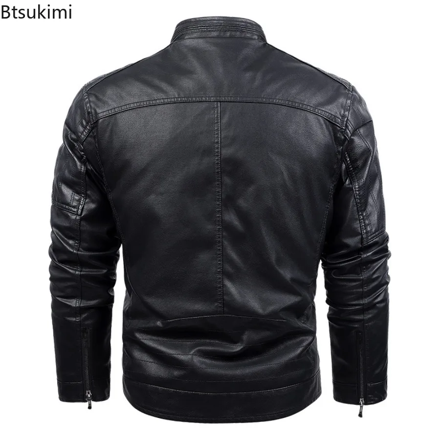 New Fashion Men's Stand Collar PU Leather Jackets Autumn Winter Thicken Warm Leather Coats Man Outdoor Motorcycle Riding Clothes