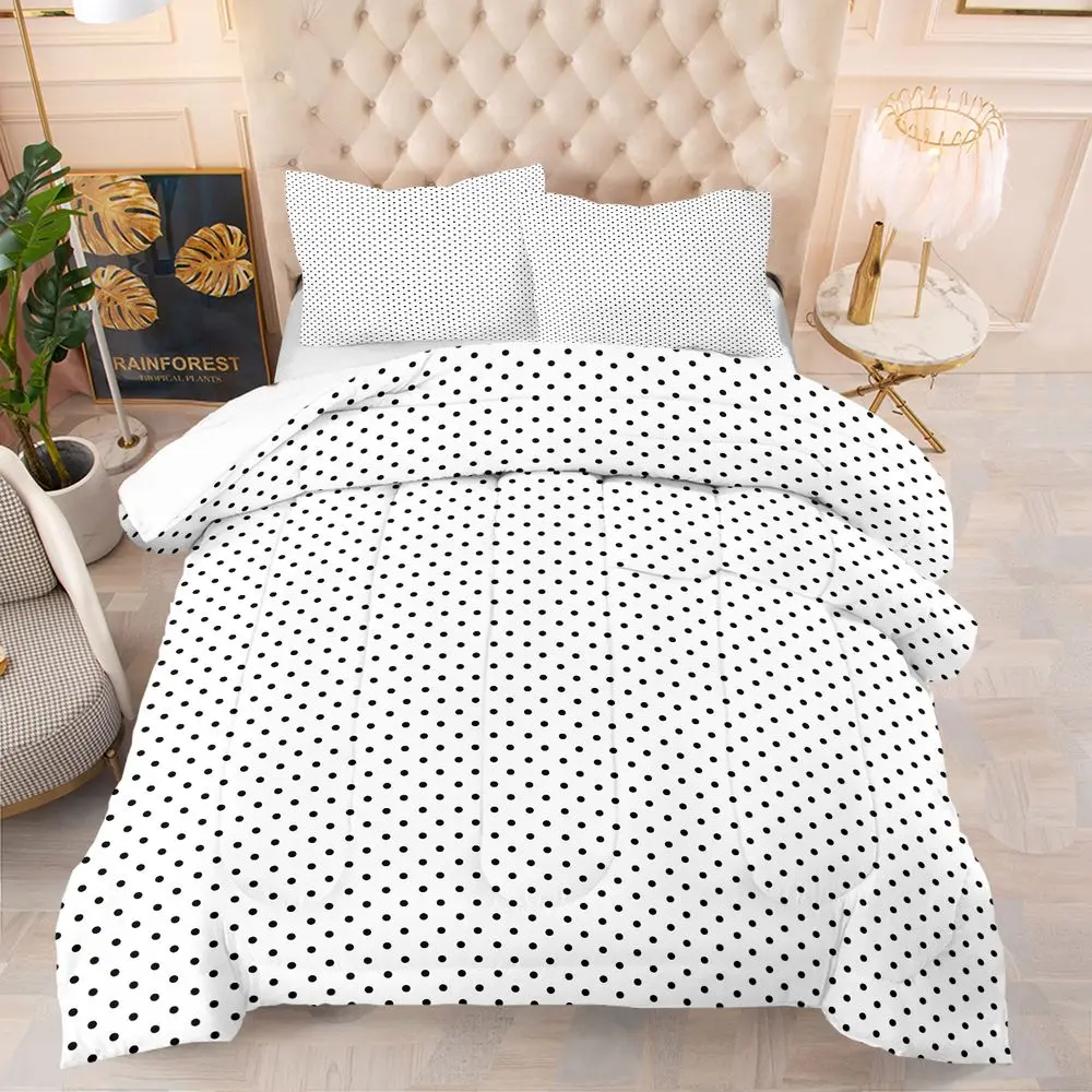 Black White Polka Dot Print Comforter Set Quilt Bedding Set Pillowcase Minimalist Adult All Season Bedroom Bedding Kit