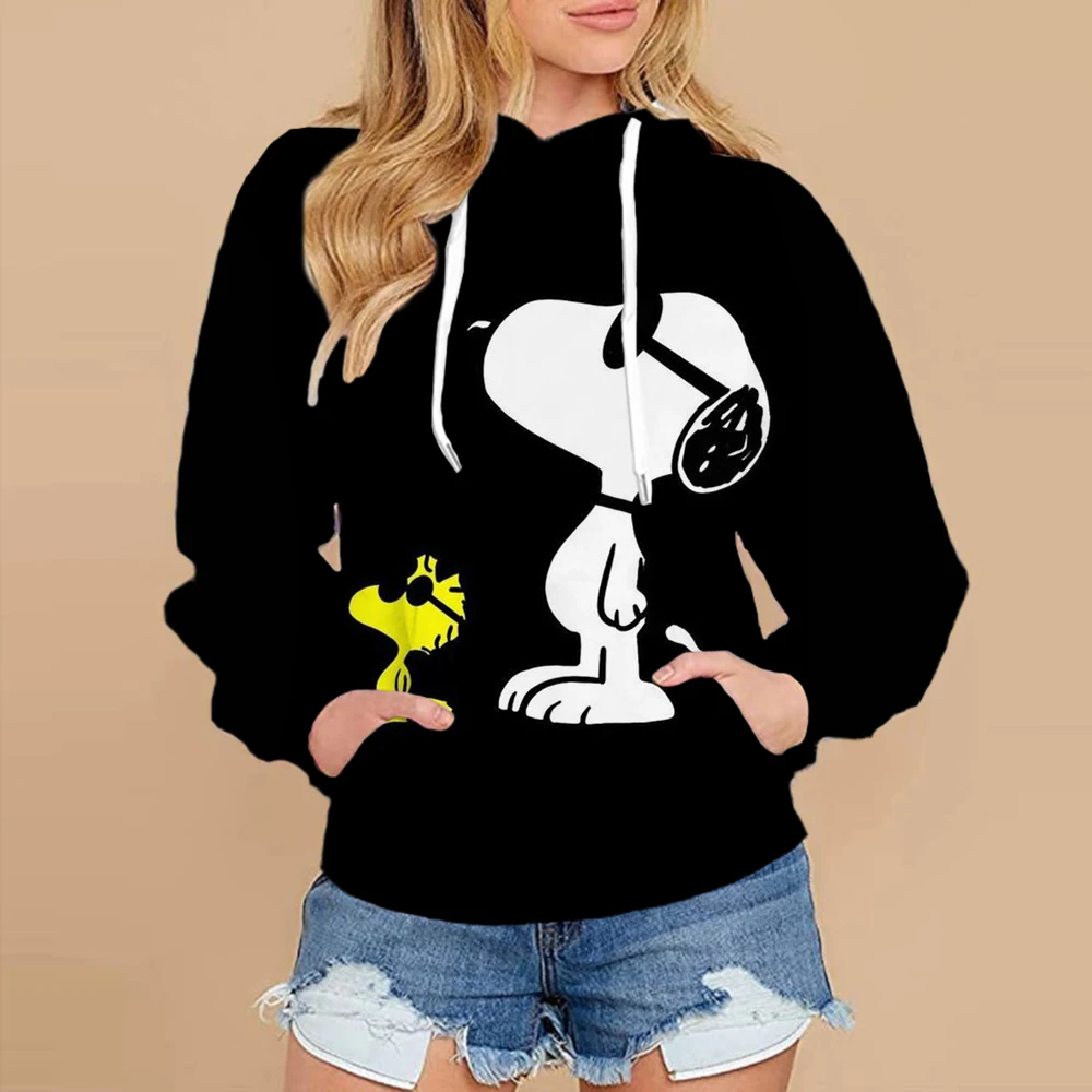 Autumn Winter Commuter Women Casual Snoopy cartoon print Round Neck Pullover Loose Long Sleeve Hoodie Women\'s Top