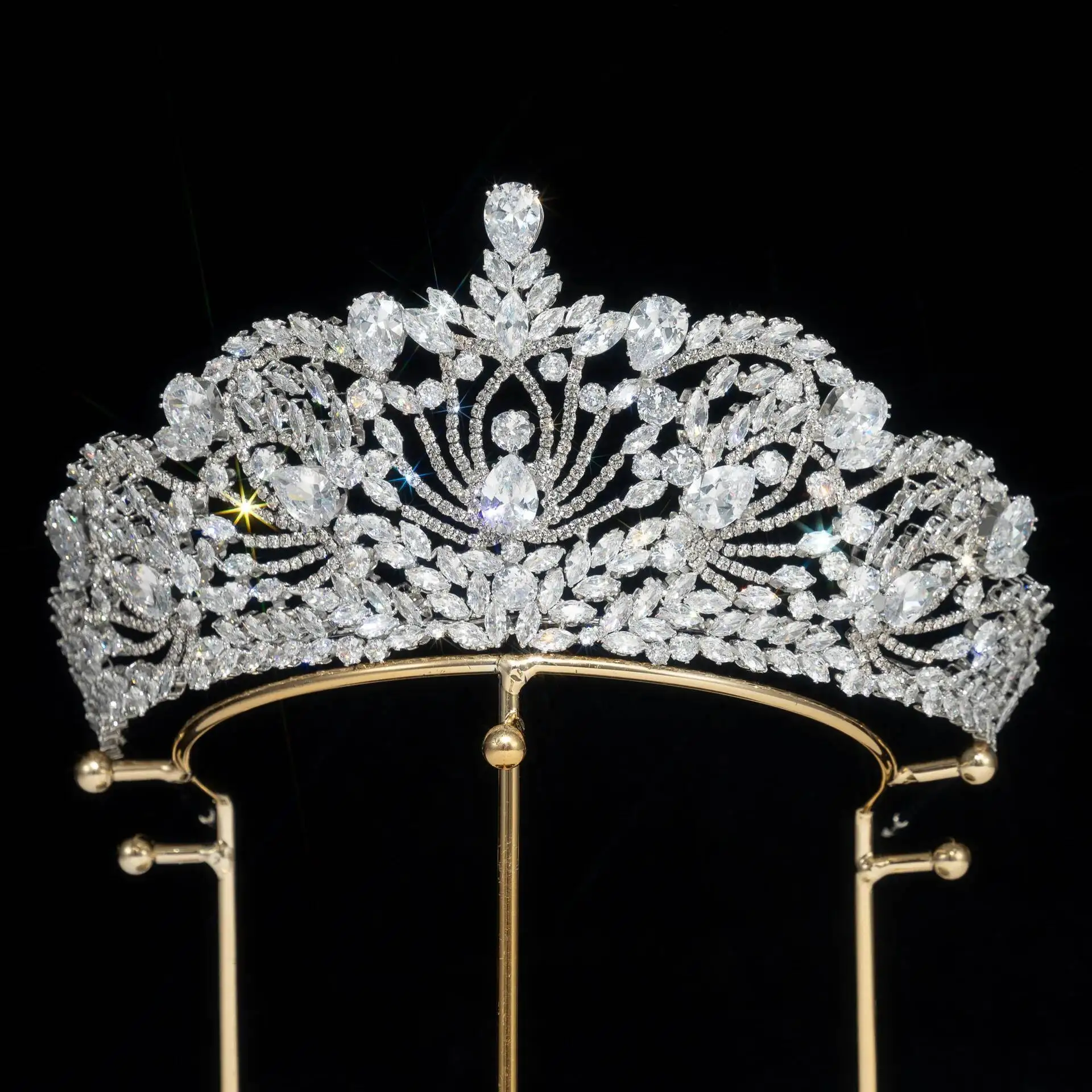 Cubic Zirconia Princess Bridal Tiara Queen Women Crown For Wedding Pageant Prom Silver Bride Hair Jewelry Gold Headpieces