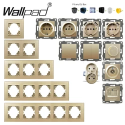 Gold EU Glass EU Russia Socket with USB TypeC+A Double French 1 2 Gang Intermediate Doorbell Shutter Fan Dimmer Switch DIY
