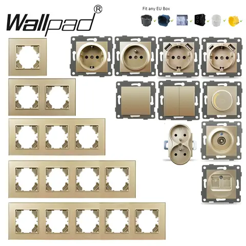 Gold EU Glass EU Russia presa con USB TypeC + A Double French 1 2 Gang intermedio campanello Shutter Fan Dimmer Switch fai da te