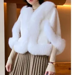 Dresses with sleeves mink Fur Winter Bride Imitation Rabbit Fur Shawl Wedding Dress Cheongsam Fur Cloak Jacket White Coat Black