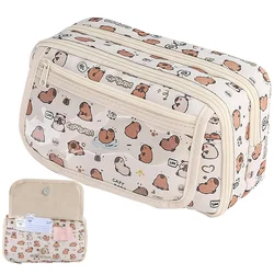 EZONE Cute Cartoon Capybara Pattern Pencil Case with Compartments for Girls and Large Pencil Case for Children Teenager Students