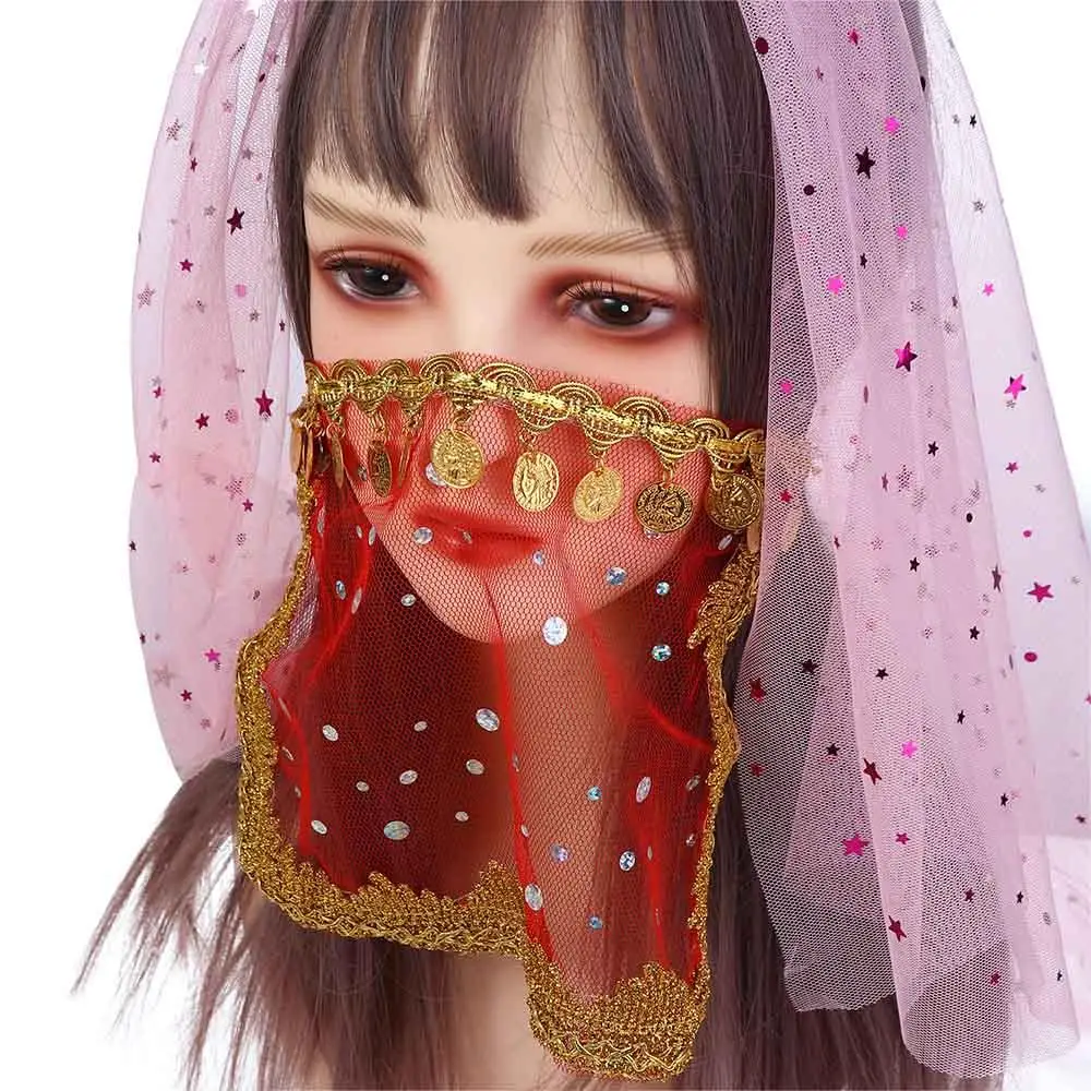 New Women Sequins Indian Dance Belly Dance Costumes Rhinestone Face Veils Mesh Performance Accessories