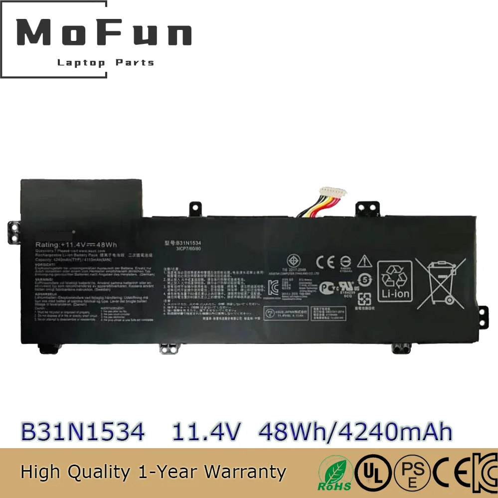 New Genuine B31N1534 Battery for Asus ZenBook BX501UX-DM175R BX510UW UX510UA UX510UQ UX510UW UX510UX U5000U 0B200-02030000