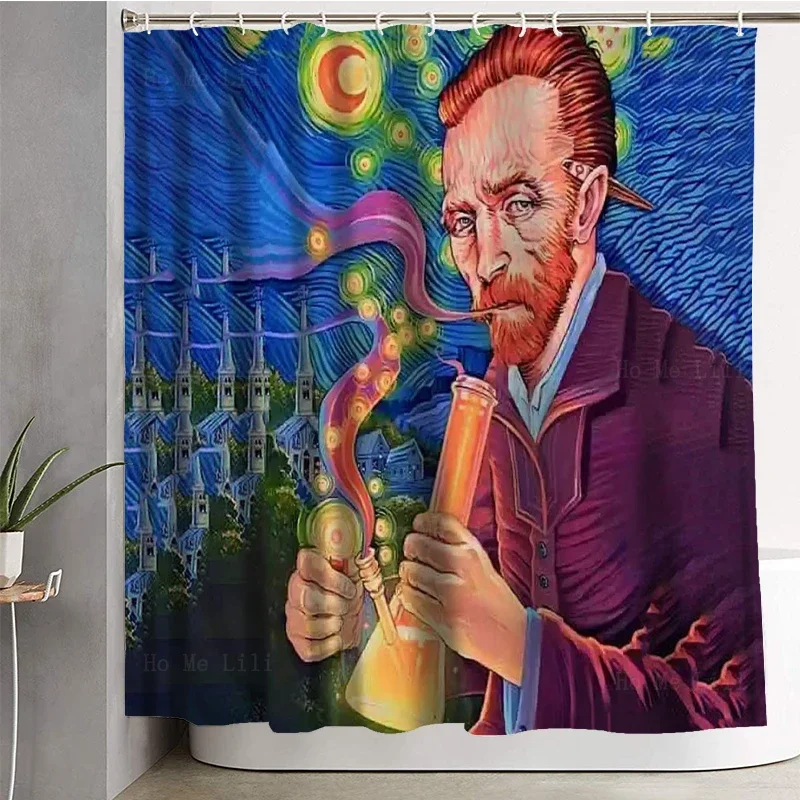 Psychedelic Smoking Weed Portrait Pass The Dutch Starry Night Waterproof Shower Curtain By Ho Me Lili For Bathroom Decor