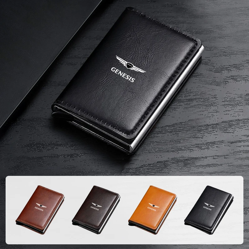 Men Wallet ID Credit Card Holder Mini RFID Wallet Automatic Pop up Bank Card Case For Genesis GV70 GV80 EV BH G80 GV90 2019 2020