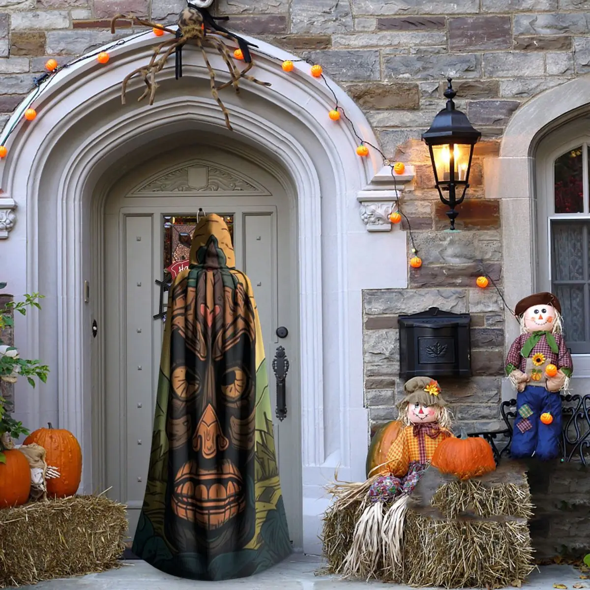 أقنعة البولينيزية تيكي عباءة طويلة بغطاء للرأس الساحرة في القرون الوسطى زي تنكري كيب الهالوين مصاص دماء للبالغين للجنسين