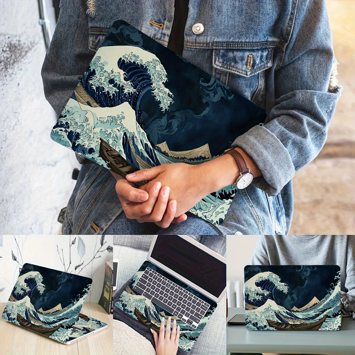 2-Pack Pattern Laptop Wave Art Decal Case, Universal Netbook Skin Stickers Non-reusable Laptop Skin Stickers Decals Waterproof
