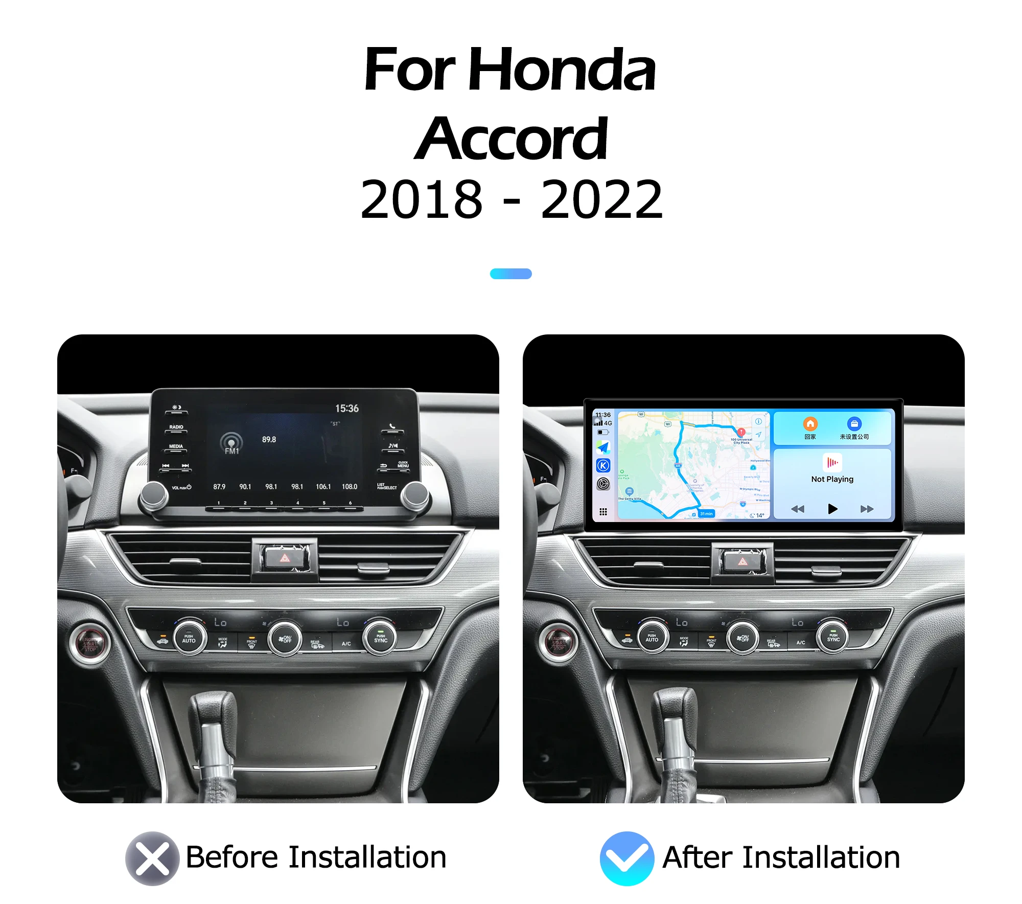 Android OS 12.3 inch For Honda Accord 2018-2022 Lntelligent Multimedia Right Angle Screen GPS Carplay Auto Bluetooth WIFI 4G