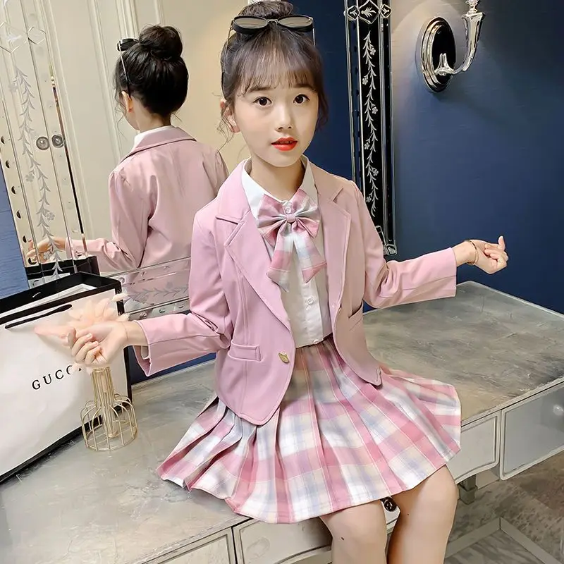 Girls' Spring Dress Set 2025 New Arrival Children's Blazer 3-Piece Set Skirt Little Girls Spring College Style JK Uniform LF997