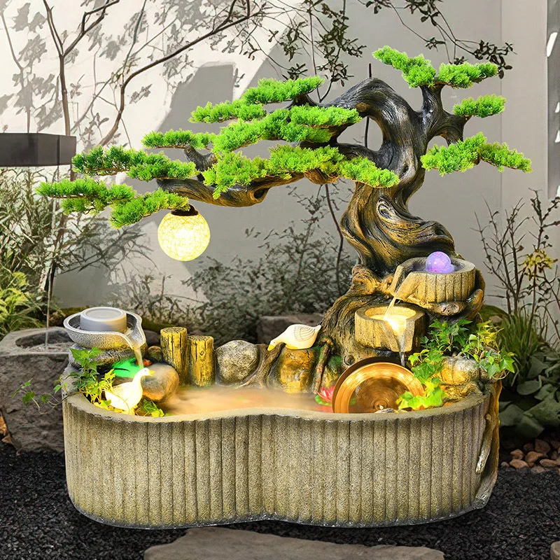 Welcome Pine Garden, Flowing Fountain, Outdoor Circulating Water Landscape, Courtyard Villa Decoration, Balcony, Garden,