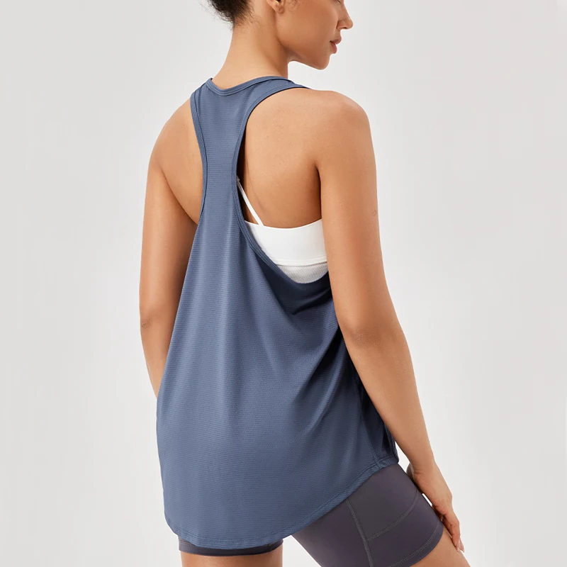 Women Summer Yoga Top Solid Color Sleeveless Gym Running T-Shirt Loose Breathable Quick Dry Fitness Sportswer Workout Clothes