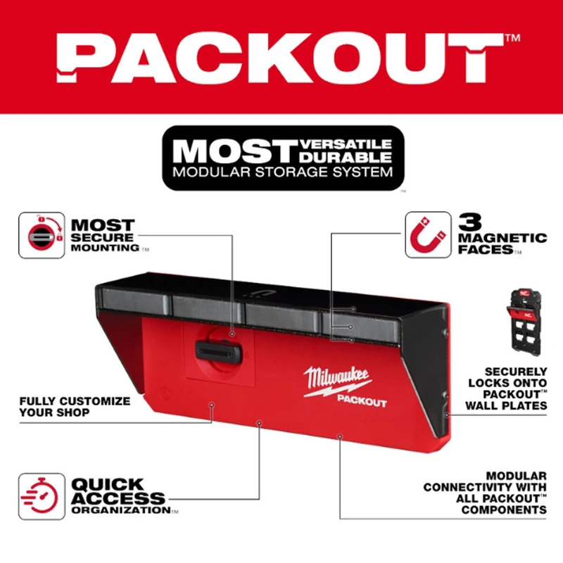 Milwaukee 48-22-8346 PACKOUT Magnetic Rack 3 Magnetic Faces Hand Tools Power Tool Accessories Storage Wall Mounted