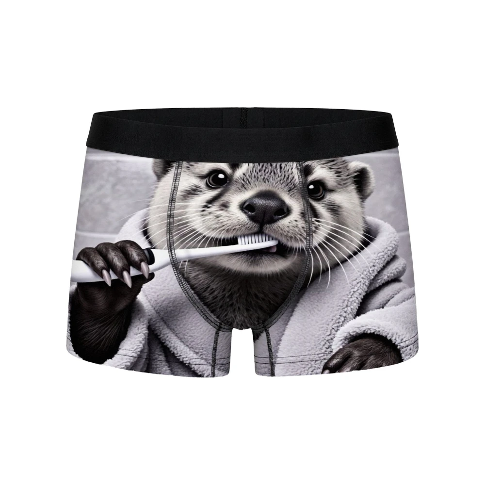 

Мужские забавные трусы-боксеры с 3D-принтом в виде ласкива, щёточка для зубов, с выраженным выражением глаз, серый пушистый халат