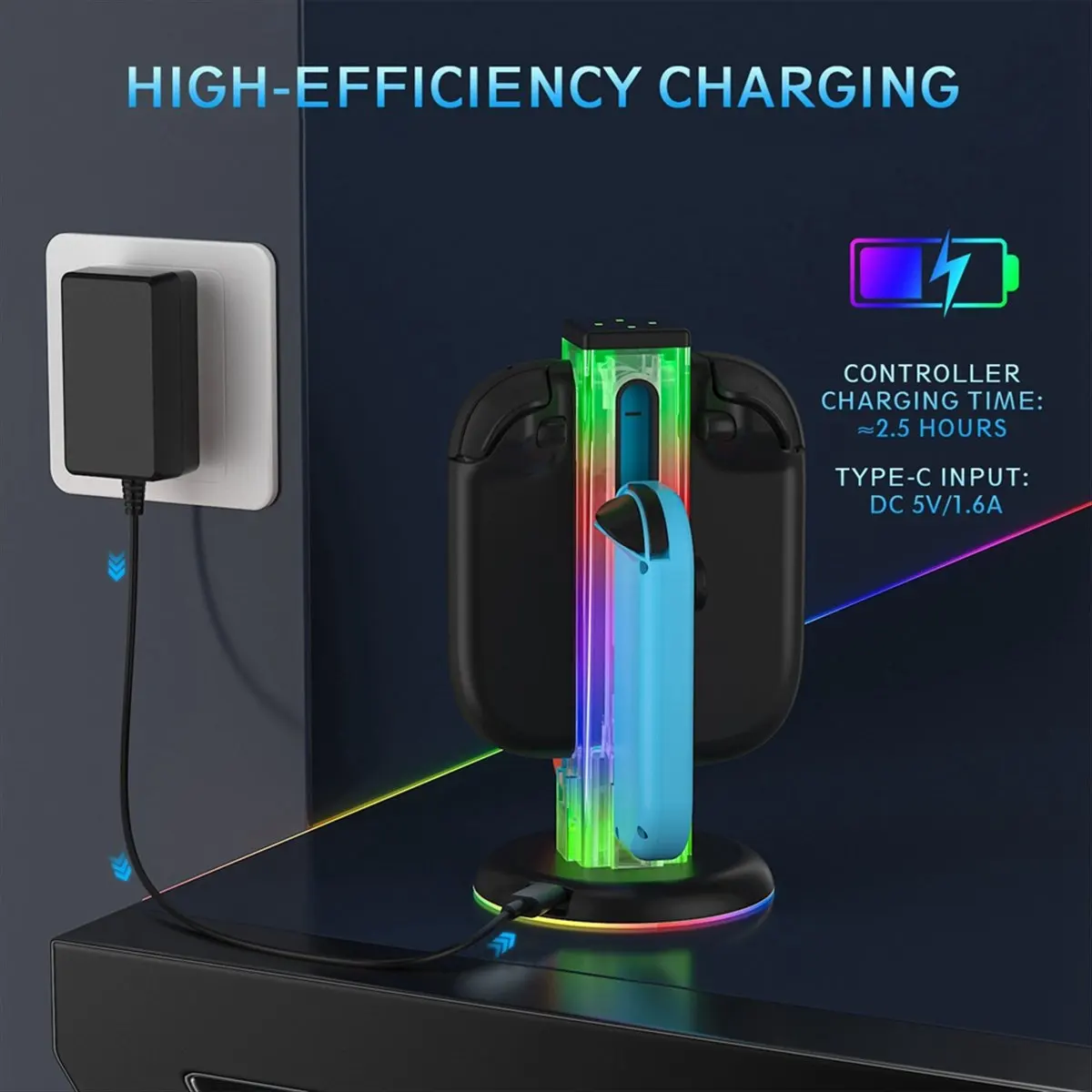 ☶❈＊♥AC1572-Universal 4 in 1 Charging Dock -NS2318 for Switch/Switch 2 with 5 LED Dazzling Lights and Fingerprint Touch Function