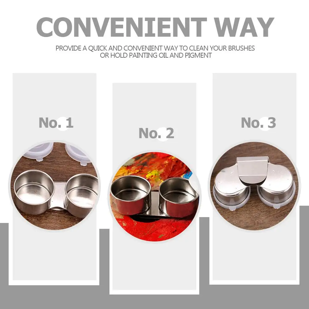 2Pcs Silver Stainless Steel Oil Pot with Lid for Painting Brush Mixing Cups Container Suitable for Home School