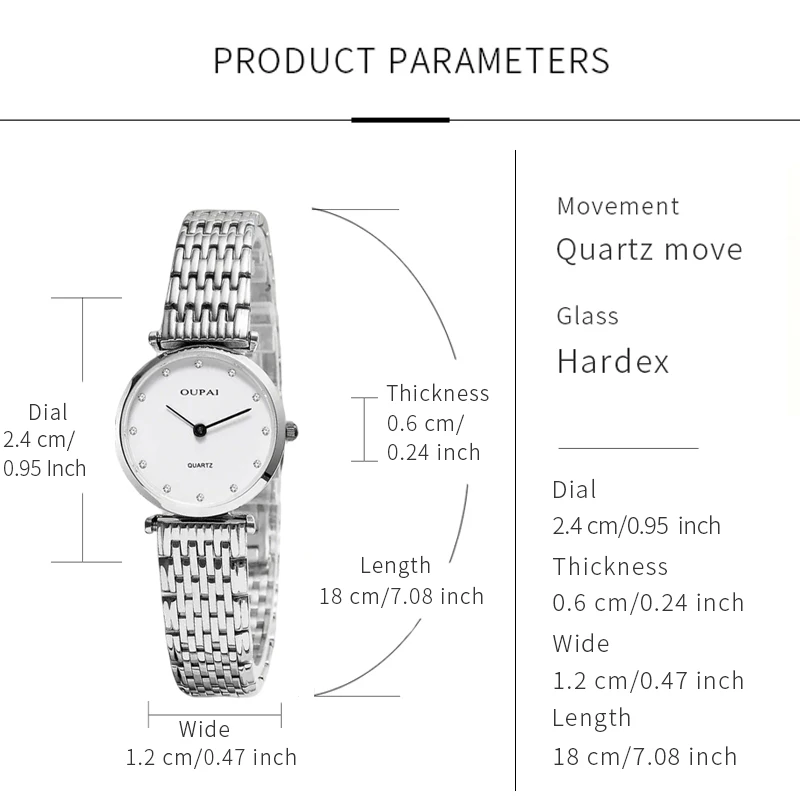 OUPAI круглые женские кварцевые часы из нержавеющей стали, повседневные маленькие и изысканные женские часы со шкалой со стразами
