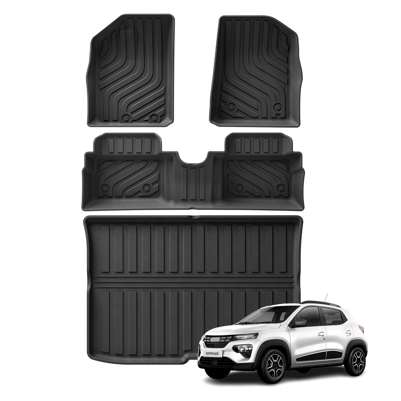 

for Dacia Spring EV 2021-2023 Renault City K-ZE Renault Kwid E-Tech Electric TPE 3D Car Floor Mats Trunk Pad Black