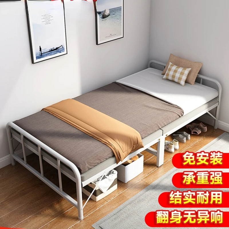 Folding Bed Single Bed Household Lunch Rest Reinforced Hardboard Simple Iron Frame Small Bed