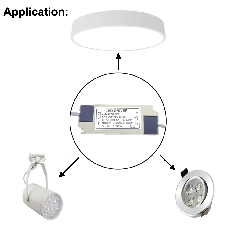 Fuente de alimentación de 110V, 220V, 36W, 40W, 45W, 48W, DC24-42V de Controlador LED, 900mA, 1000mA, 1200mA, 1500mA, sin parpadeo, transformador de