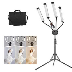 Elastyczna 4-ramienna lampa wideo LED Fotografia Światło wypełniające 3200K-5600K Możliwość przyciemniania z uchwytem na telefon + metalowy stojak oświetleniowy 2M/78,7 cala
