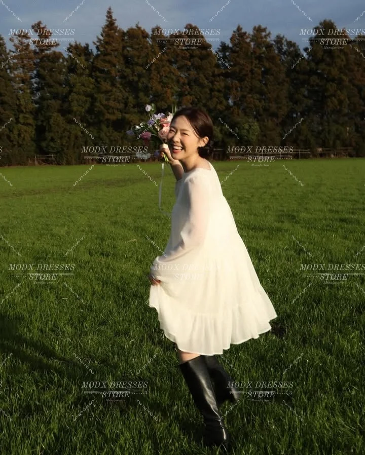 MODX Simple ivoire Mini robe de mariée coréenne Organza manches longues robe de mariée robes Novias Boda femmes personnalisé