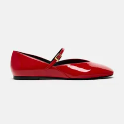 2024 Summer New Mary Jane Shoes Woman Patent Leather Square Toe Ballet Flats Shoes Red Buckle Single Shoes For Women