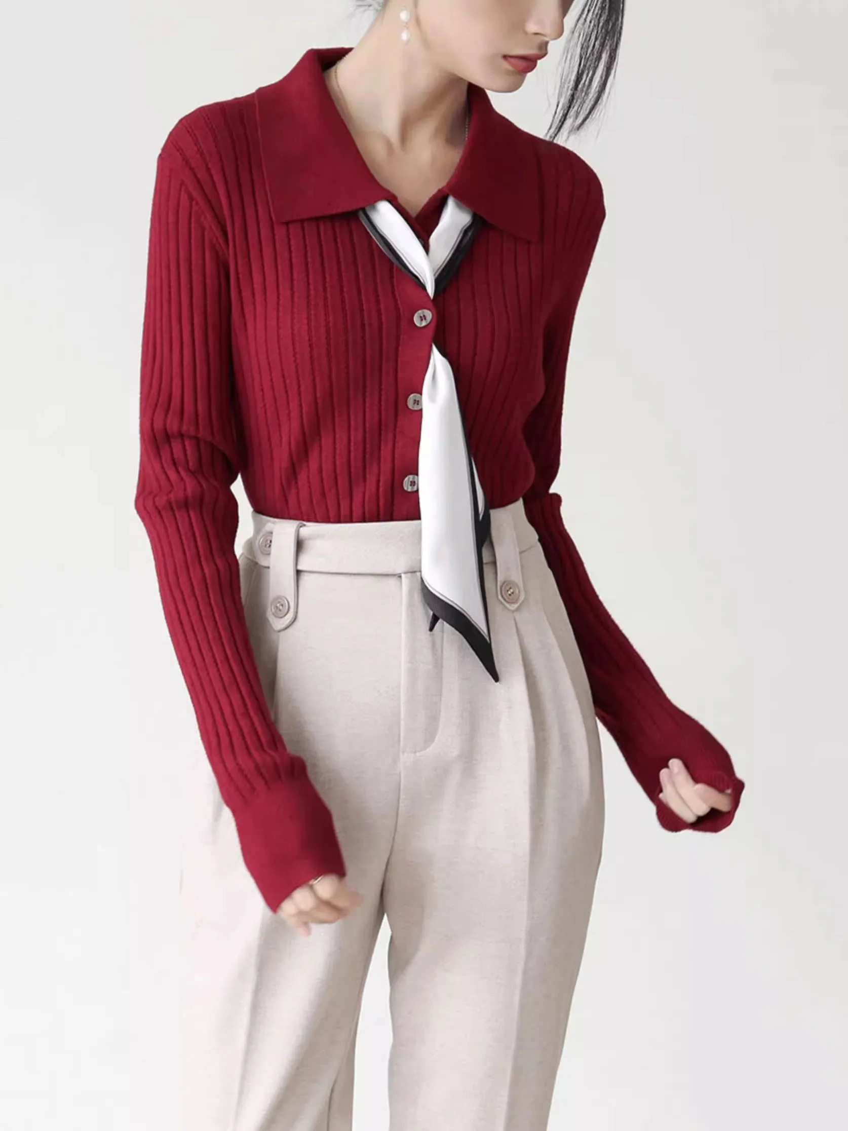 Women Knitted Cardigan Long-sleeved Lapel Sweater Women\'s 2024 New Slim Sweater Coat C-164