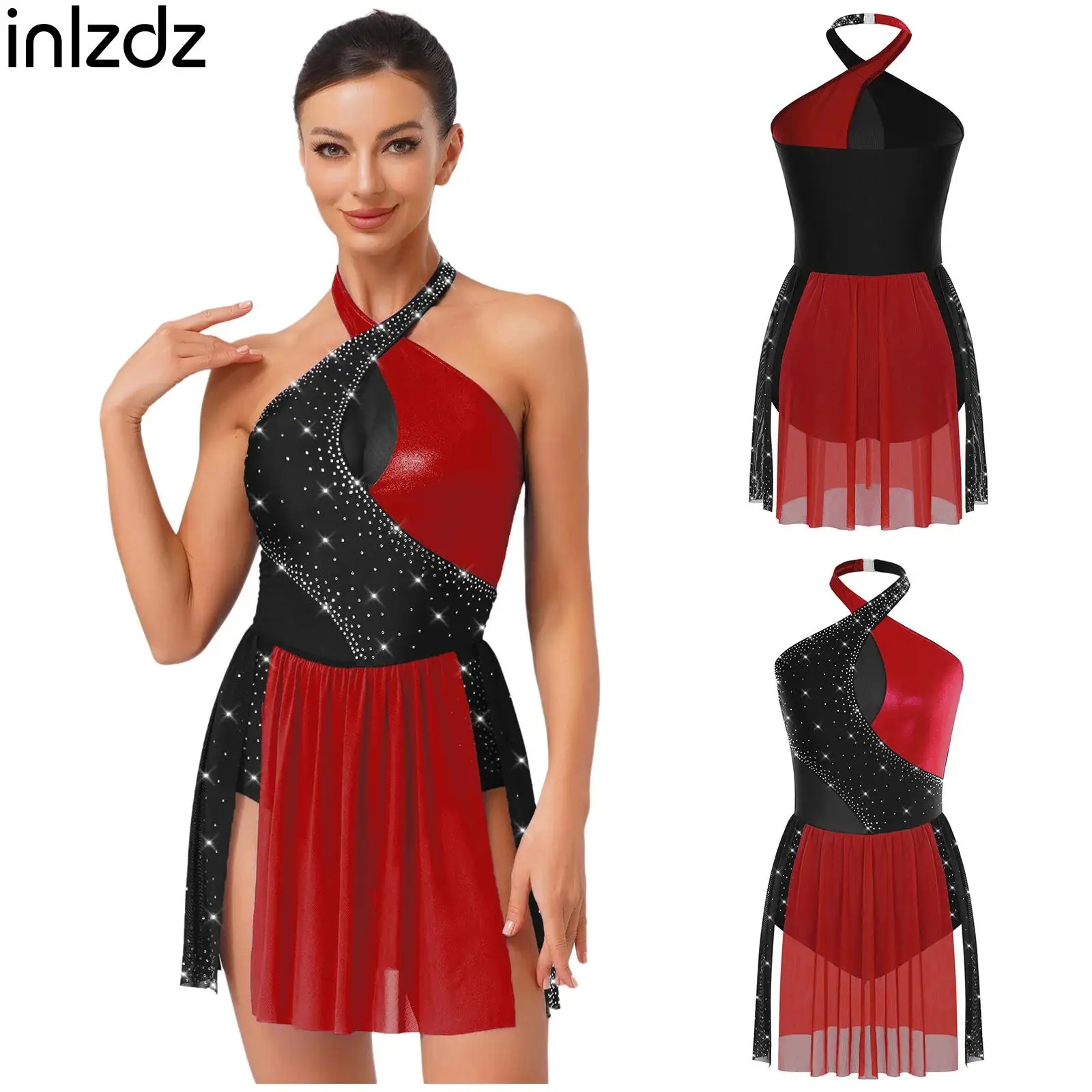 

Figure Skating Dance Leotard for Women Contrast Color Leotard Dress Ballet Lyrical Latin Dance Dress Stage Performance Dancewear