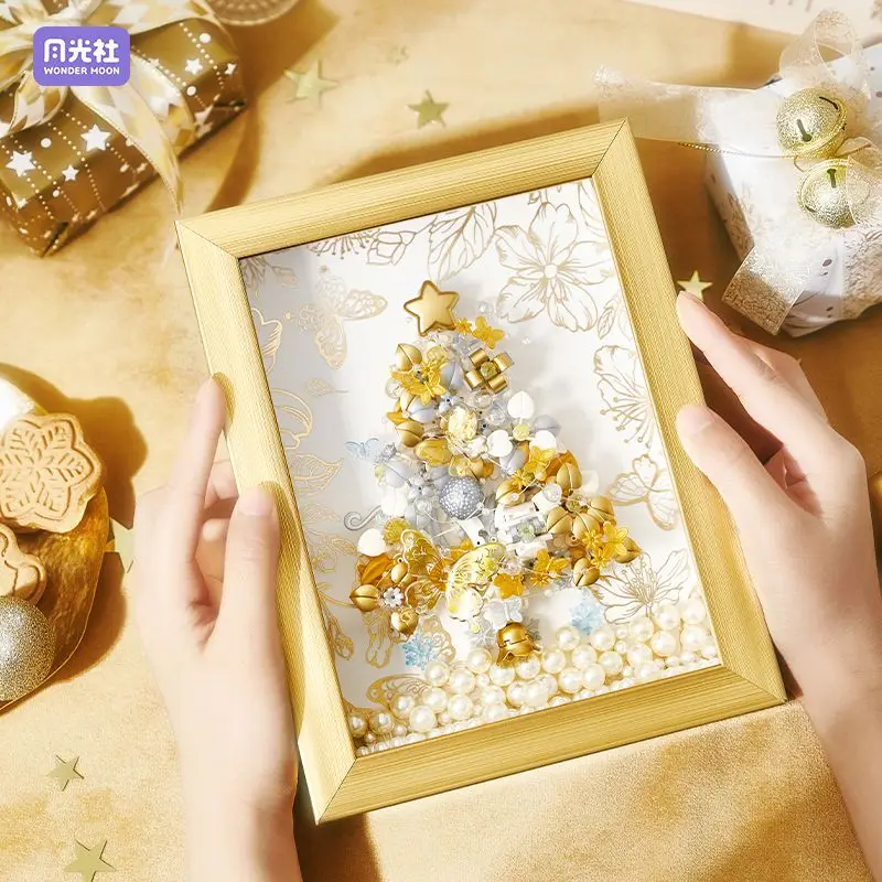 

Wonder Moon Platinum Star Christmas Tree Building Block Flowers DIY Assembly Toy Photo Frame Creative Ornament for Girls