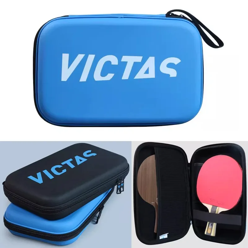 

Genuine VICTAS Table Tennis Racket Box Cover Hard Shell Square Black BlueTable Tennis Protection Case for Ping Pong Paddle