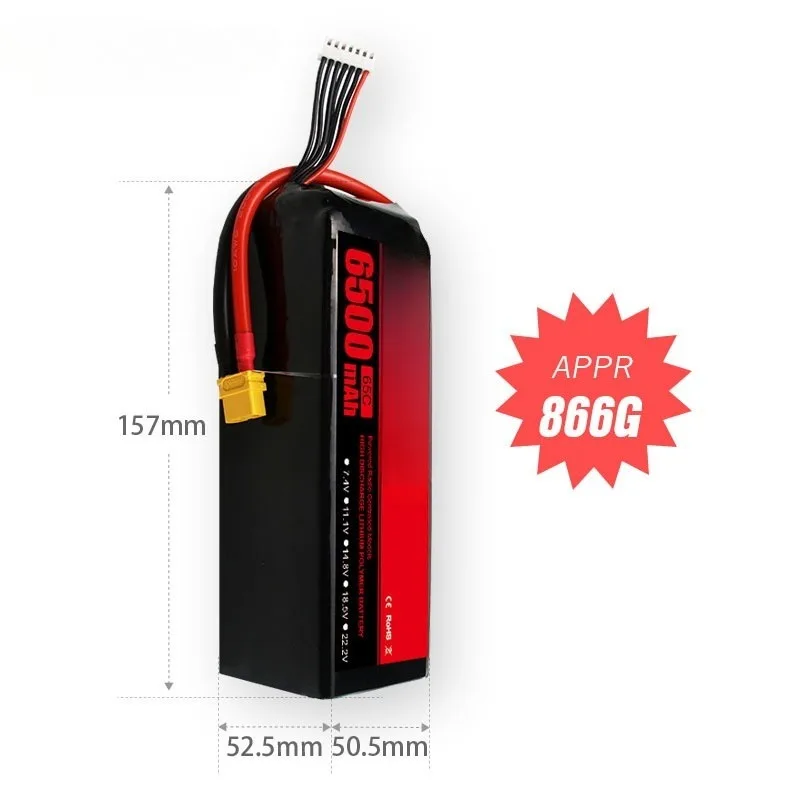 New 6S 22.2V 6500mAh 65C Rechargeable Lipo Battery for RC Model Aircraft High-Performance Persistent Standby with XT60 /T Plug