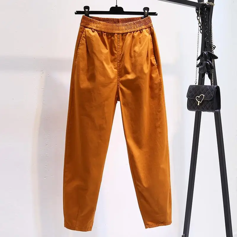 2024 Minimalist New Temperament New Summer Solid Color Women\'s High Waist Fashion Versatile Loose Pocket Nine Point Harlan Pants