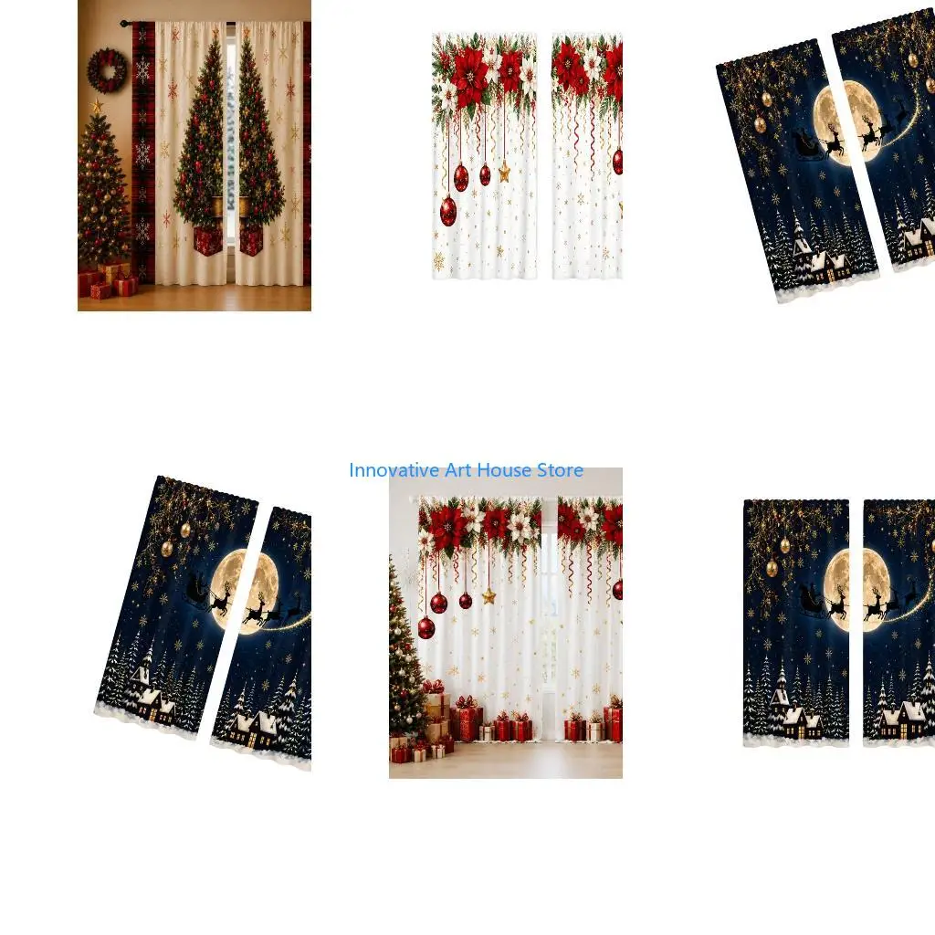 E1PC Festive Window Curtains Set of 2 for Bedroom and Office Window Use