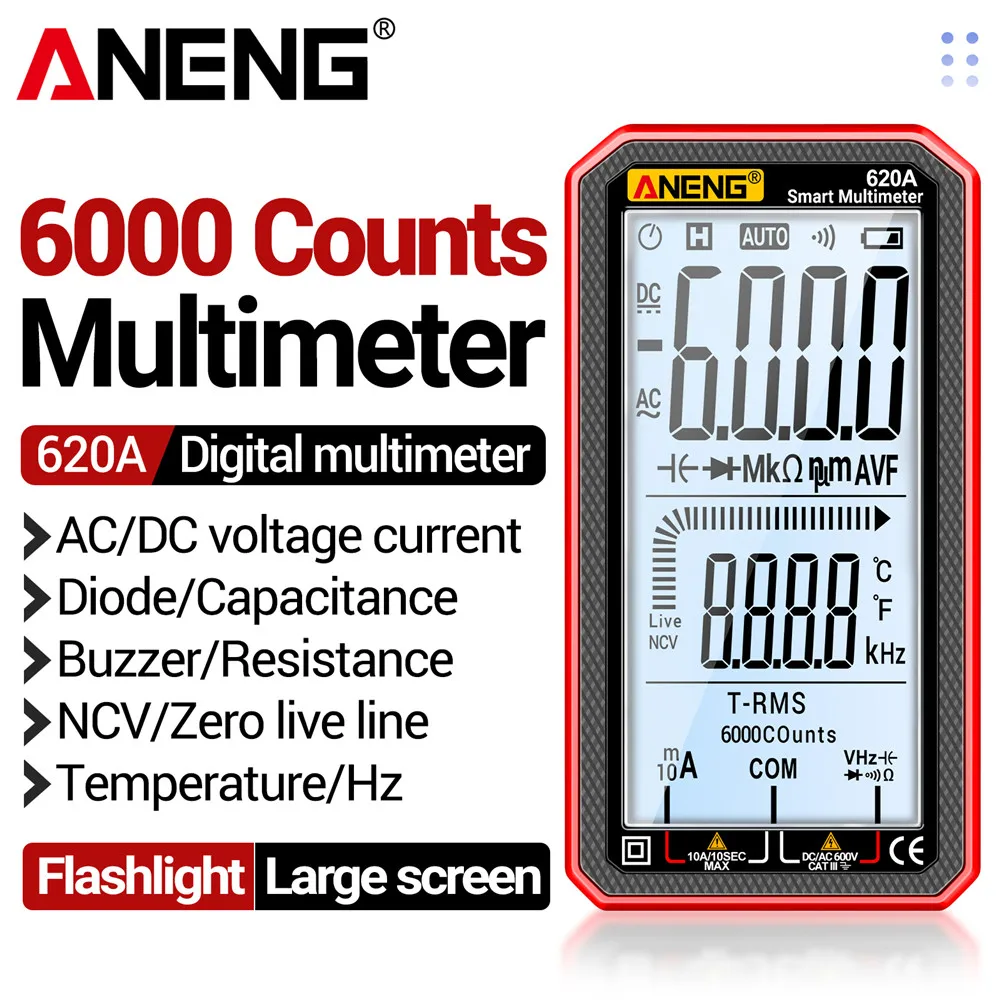 

ANENG 620A Digital Smart 6000 Count Multimeter AC/DC Voltage Meter Electrical Capacitance Meter Temp Ohm Current Tester Tools