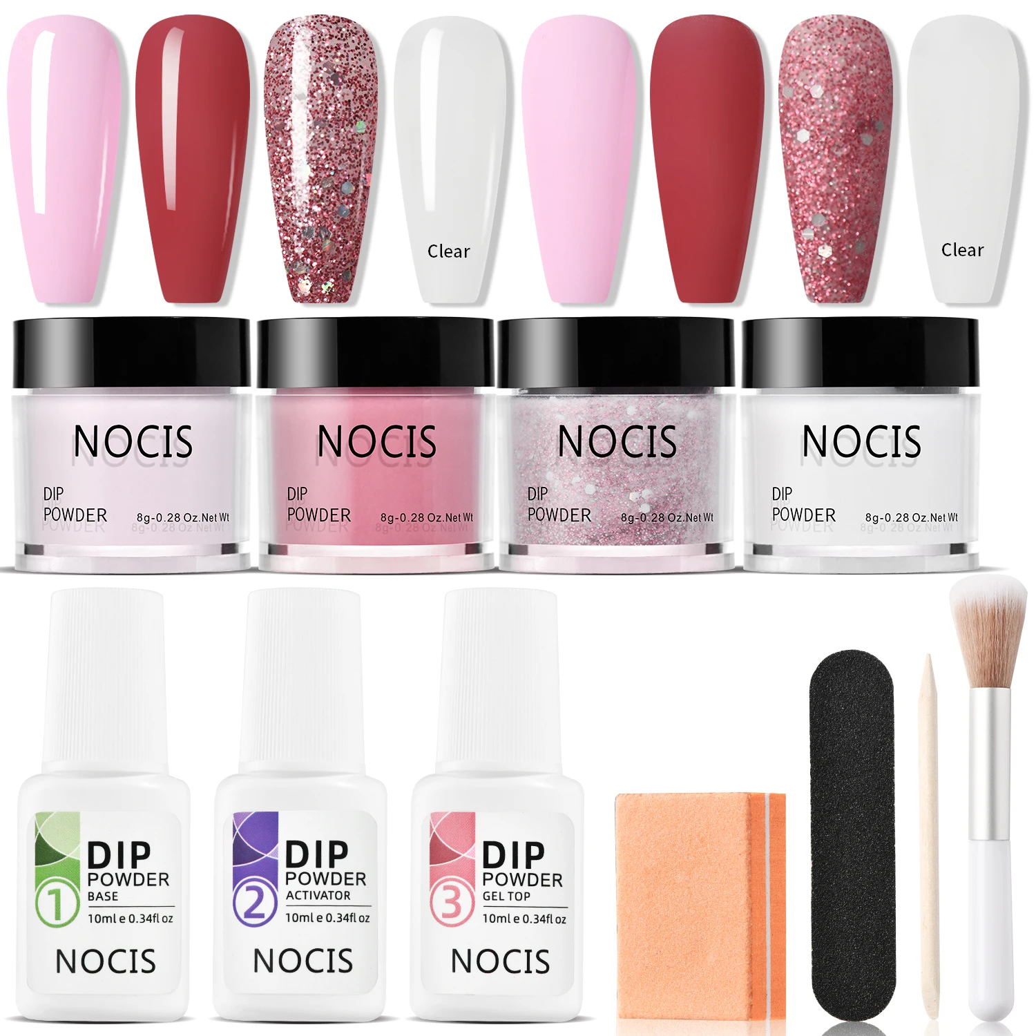 Juego de polvo para uñas de inmersión, juego de polvo para decoración de uñas, secado Natural, sin lámpara, suministros para uñas, Kit de sistema de inmersión con purpurina para uñas desnudas blancas